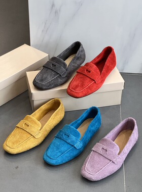 2026新款女真皮软底单鞋懒人鞋糖果芭蕾多巴胺色系马卡龙乐福鞋