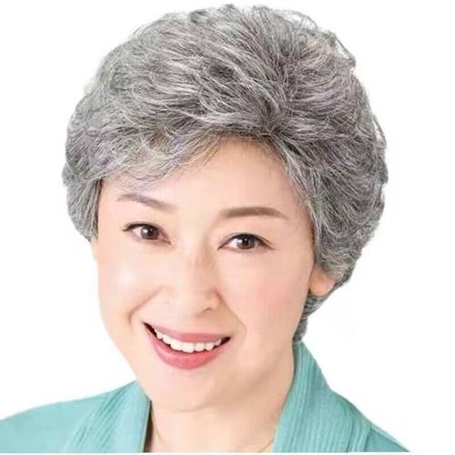 中老年假发女士奶奶花白短发老人全头套灰白全真发老太太整体假发