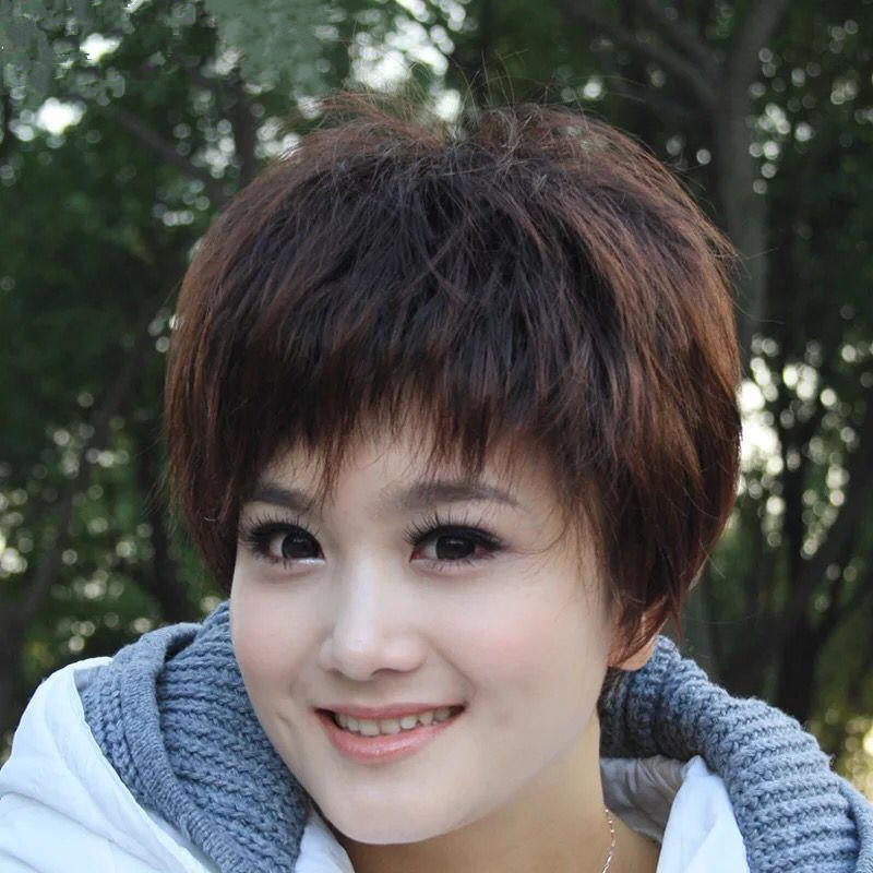 中老年假发 短发 女圆脸新款时尚短发假发帅气女 bobo头蓬松jiafa