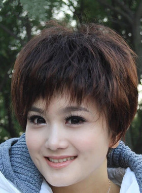 中老年假发 短发 女圆脸新款时尚短发假发帅气女 bobo头蓬松jiafa