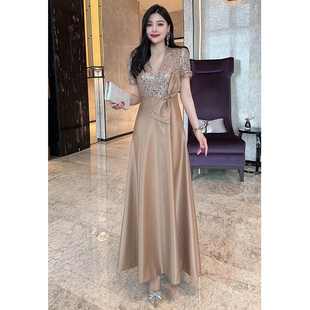 播美 高級亮片大擺禮服長裙喜媽媽婚禮敬酒服連衣裙女 時(shí)尚 春新款