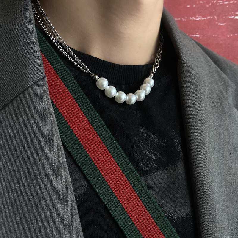 洛可可项链男潮人珍珠街头短款锁骨无吊坠小众设计韩国网红亚文化