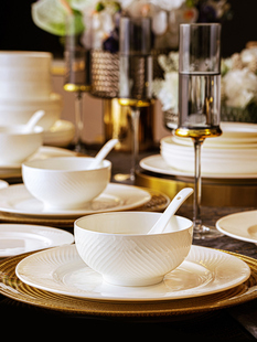 釉下彩纯白浮雕轻奢餐具碗碟家用套装 景德镇骨瓷新碗乔迁 2025新款