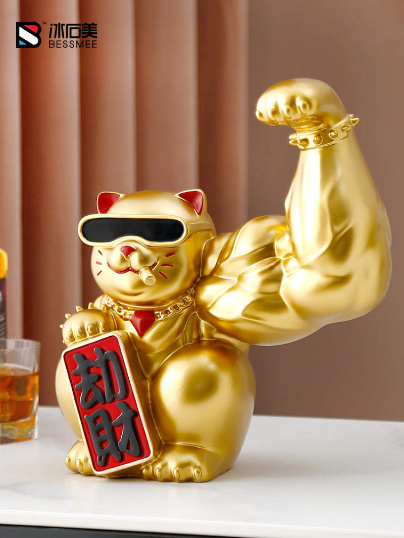 招财猫大力麒麟臂恭喜发财网红招财摆件正版前台开业商用2021新款
