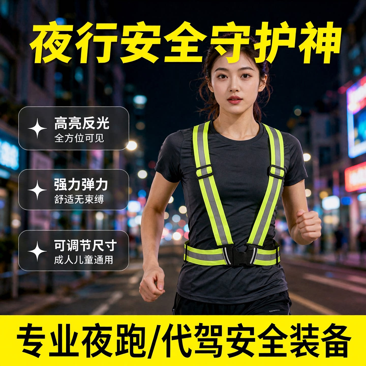 弹力可调反光背带夜跑骑行