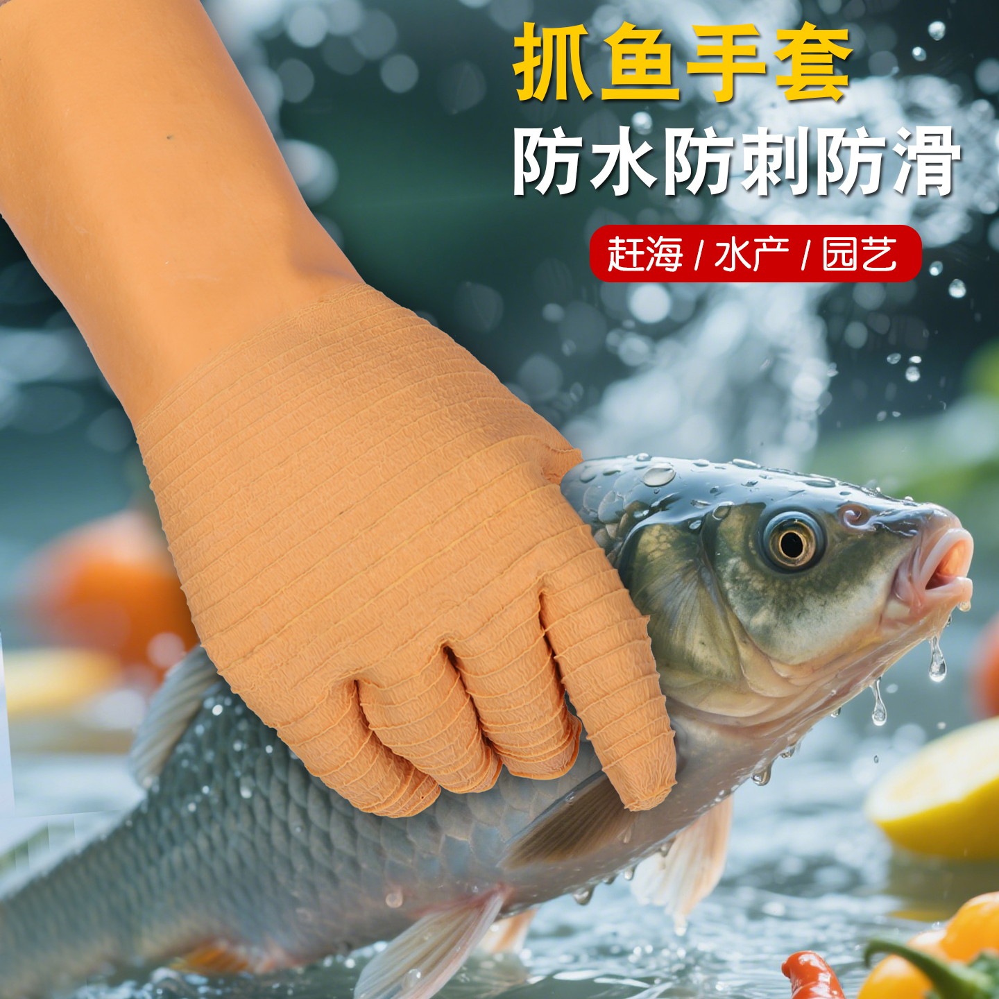 防水防刺抓鱼防滑防扎双层手套