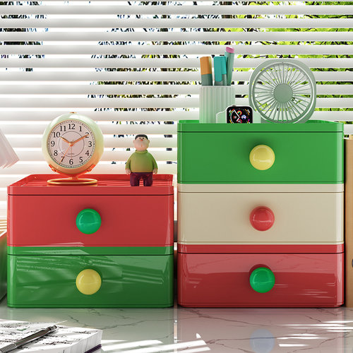 桌面抽屉式收纳盒多巴胺可叠储物盒学生宿舍杂物收纳箱塑料收纳盒