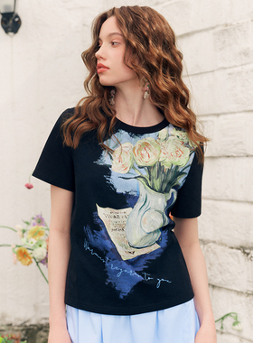 【柒柒Moon直播间】两三事梵高文艺玻璃花房文艺风油画短袖t恤