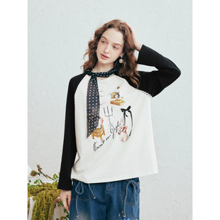 【呼呼严选专享】两三事梵高文艺悄然心动拼色插肩袖蝴蝶结t恤