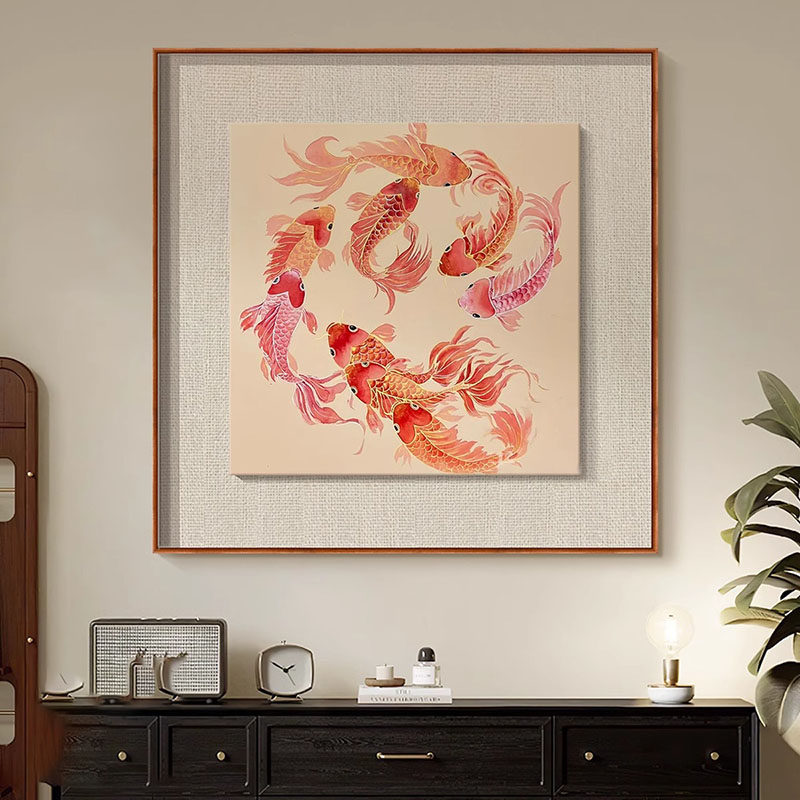 《聚财九鱼图》新中式客厅装饰画轻奢高级感锦鲤酒店书房玄关挂画,家居饰品,现代装饰画,淘宝优惠券,粉丝福利购,淘宝优惠卷