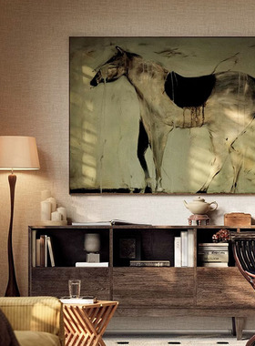 《马到成功》中古风客厅装饰画轻奢沙发背景墙装饰画入户玄关挂画