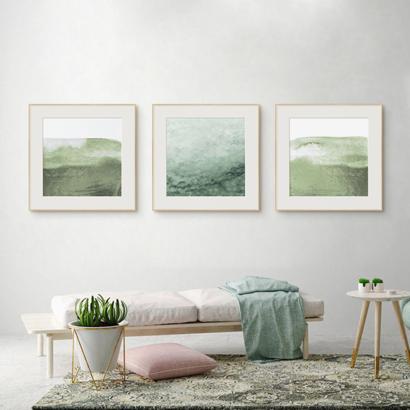 日式原木奶油风卧室床头挂画莫兰迪绿色治愈系客餐厅组合装饰壁画