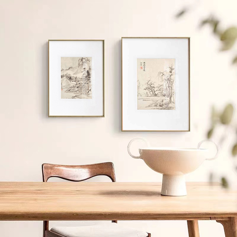 新中式山水墨客餐厅装饰国画日式禅意卧室床头挂画仿宋代桌面摆画