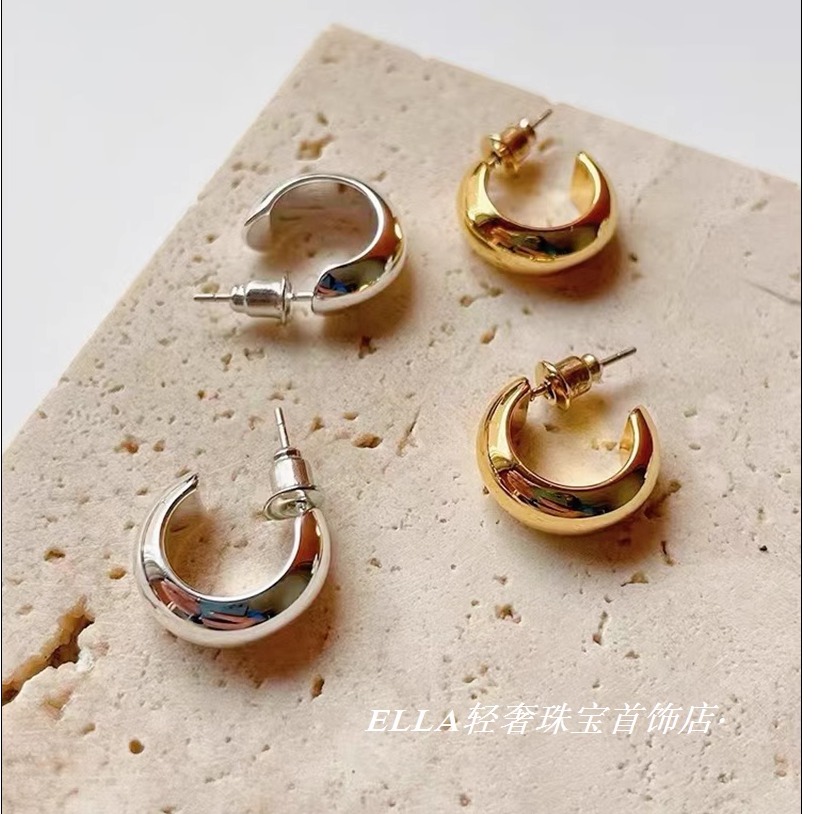 耳环欧美18k女c型金属小耳圈百搭