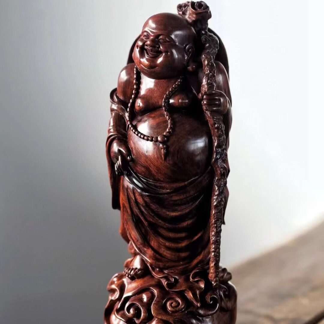 海南黄花梨招财弥勒佛油梨老料海黄佛像摆件木雕工艺品红木收藏品