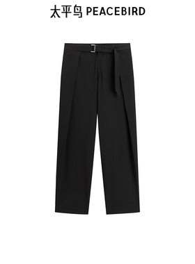 太平鸟男装时尚休闲裤秋冬黑色直筒裤B1GBE424P