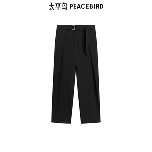 太平鸟男装时尚休闲裤秋冬黑色直筒裤B1GBE424P