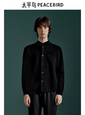 【商场同款】太平鸟男装 黑色衬衫式翻领毛衣针织衫男B1EAE4236