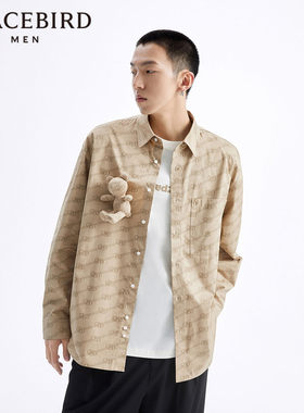 太平鸟男装满印老花宽松外穿式衬衫男士休闲潮流上衣B1CHD2115