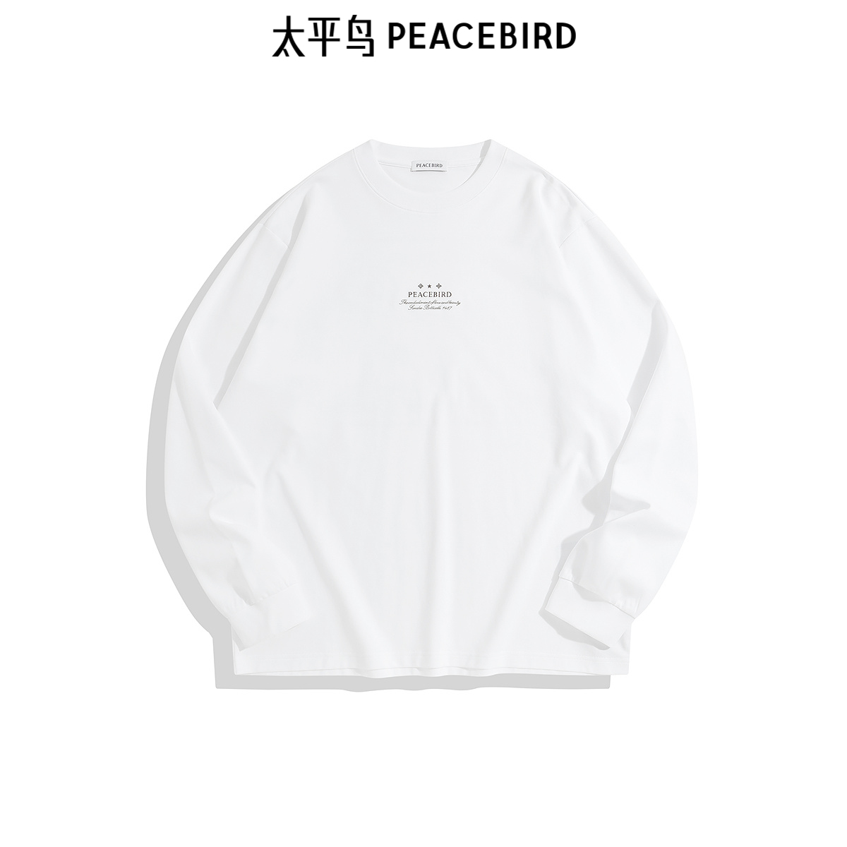 【】太平鸟男装T恤春季新款宽松圆领字母长袖 B1CPE3313