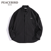 刺绣衬衫 潮B2CHE1345 太平鸟男装 黑色衬衣男春季 断码 钜惠