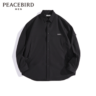 断码 刺绣衬衫 钜惠 黑色衬衣男春季 潮B2CHE1345 太平鸟男装