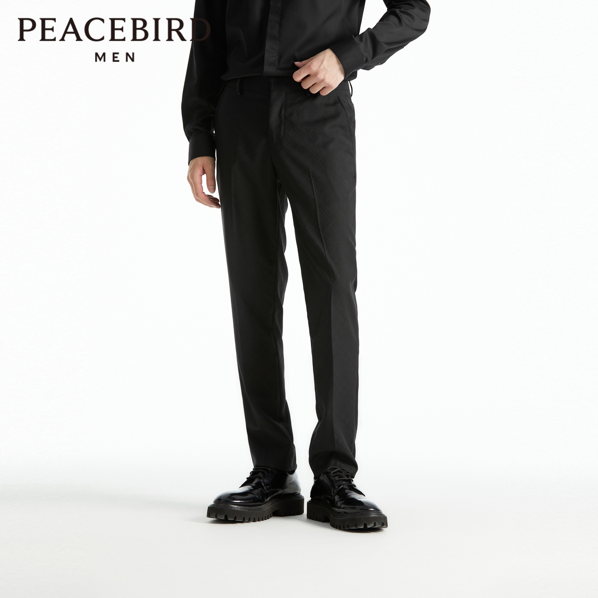 太平鸟男装暗纹印花西裤商务修身休闲裤子B1GAD3X07