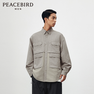 衬衫 长袖 男B2CHE1346 潮流泡泡纱拼接工装 太平鸟男装