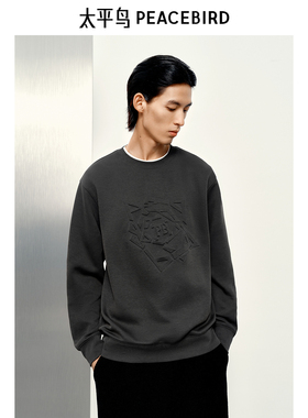 【商场同款】太平鸟男装24冬新款圆领立体压印图案卫衣B1CRE4513