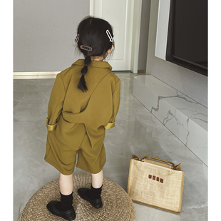 幼儿圈韩国儿童西装套装女童2023春款宝宝外套西装短裤男童洋气潮