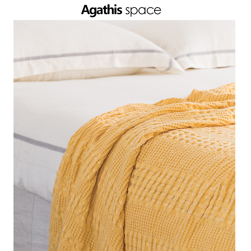 agathis粉色华夫格竹纤维床尾毯
