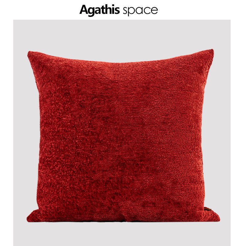 agathis 现代北欧酒红色雪尼尔纯色肌理靠垫抱枕沙发卧室方枕腰枕