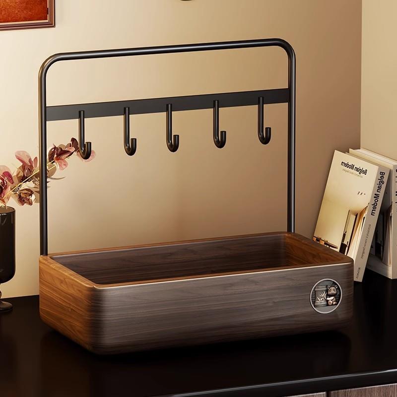 实木入户玄关钥匙收纳盒门口摆件托盘挂钩饰品置物架乔迁送礼好物