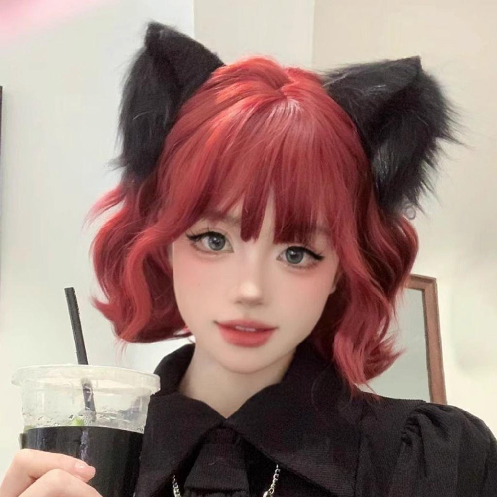 红色假发女短款全头套式整顶Lolita小魔女短卷发时尚羊毛卷假发套