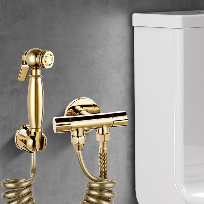 金色增压厕所清洁冲洗器喷水枪马桶伴侣喷枪双控角阀喷头淋浴龙头