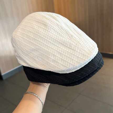 日系纯色前进帽女春秋简约显脸小百搭鸭舌帽文艺复古反戴贝雷帽