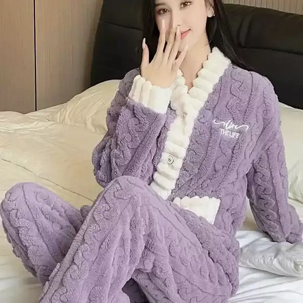 2026年秋冬季睡衣女士珊瑚绒加厚加绒套装高级感法兰绒保暖家居服