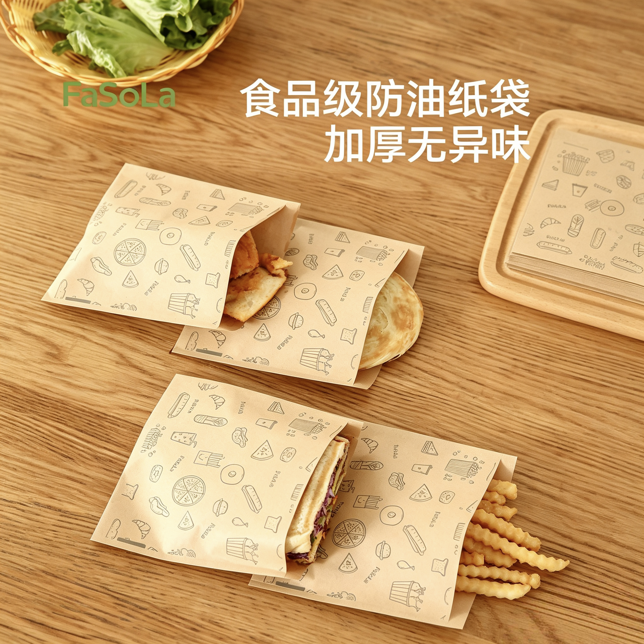 FaSoLa手抓饼肉夹馍纸袋子食品防油早餐煎饼打包袋一次性包装饼袋