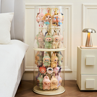 拉布布labubu手办展示盒旋转挂件保护罩搪胶娃娃盲盒收纳展示架柜