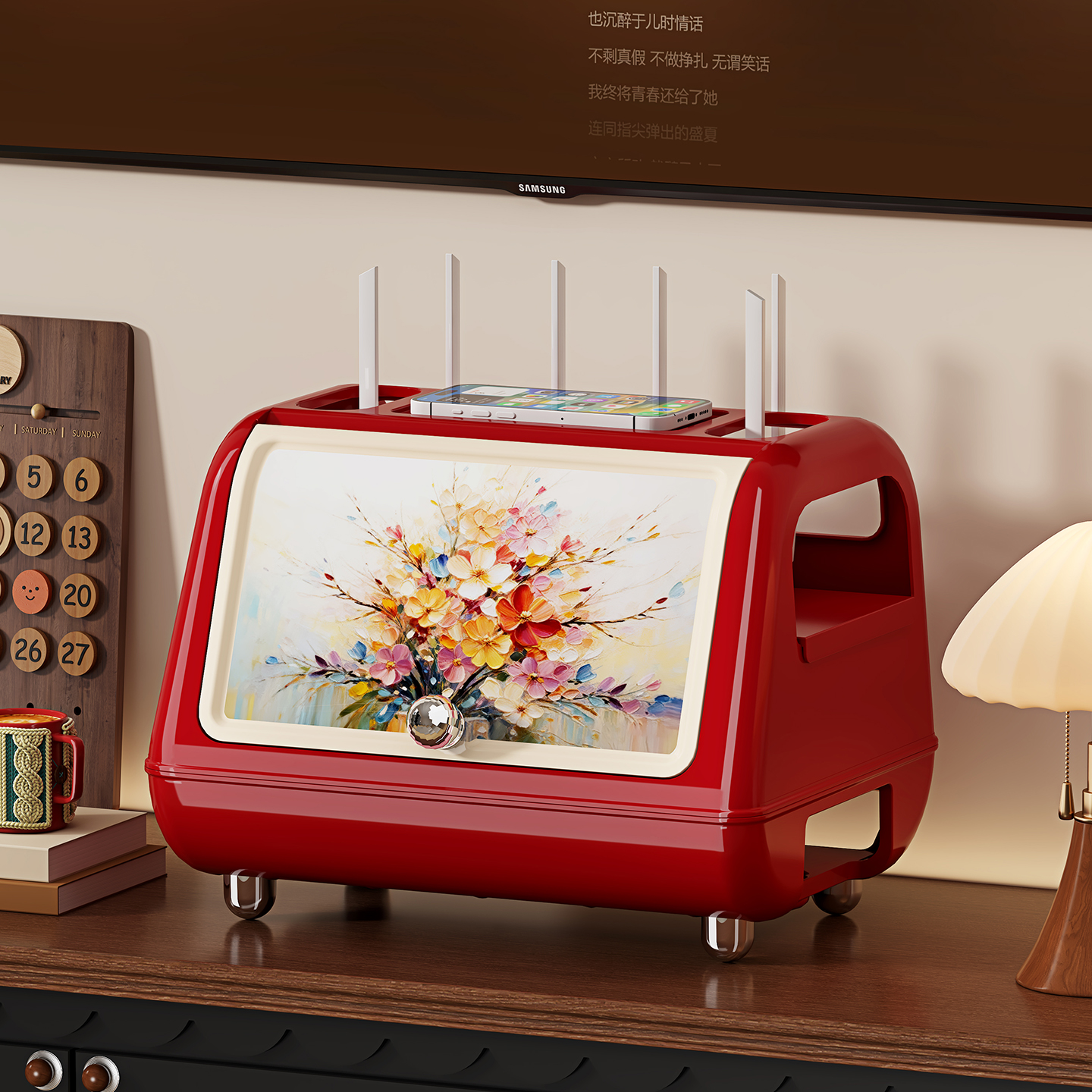 轻奢复古印花大容量路由器收纳盒