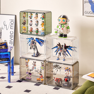 盲盒收纳展示架泡泡玛摆件特收纳盒透明亚克力高达手办娃娃展示盒