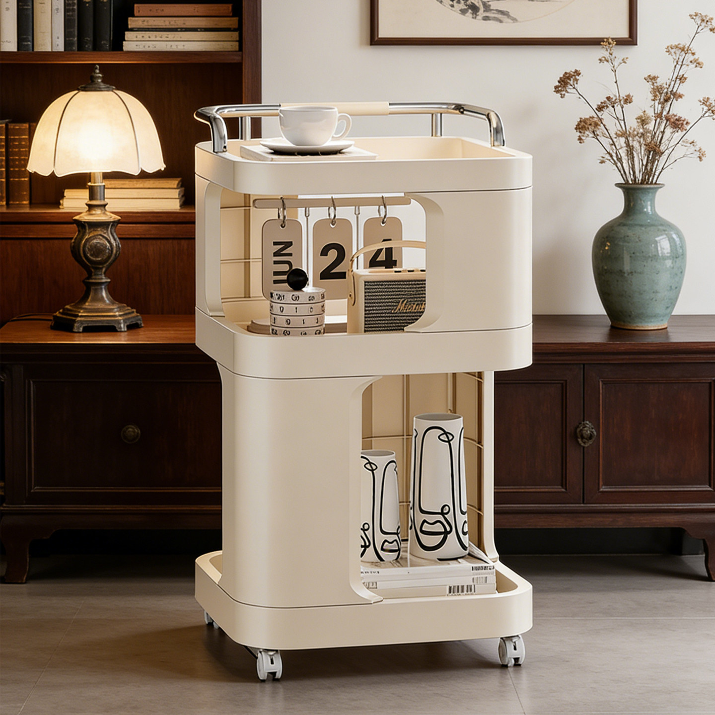 可移动小推车置物架家用客厅沙发边几茶几零食收纳架奶油风床头柜,收纳整理,整理架/置物架/收纳架,淘宝优惠券,粉丝福利购,淘宝优惠卷