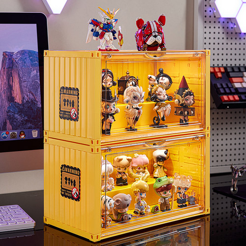 盲盒展示架收纳带灯集装箱展示盒