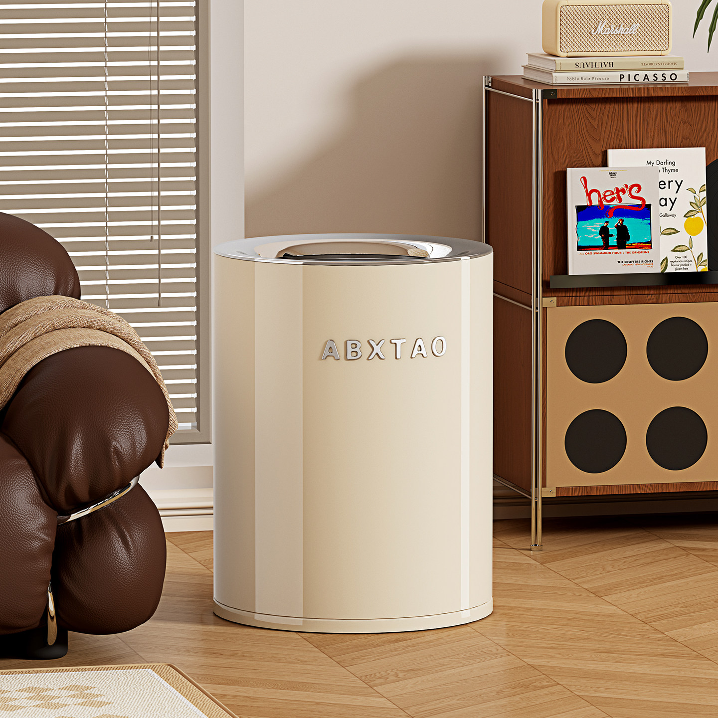 客厅垃圾桶2025新款家用大号卧室厨房卫生间大容量高颜值碳钢纸篓