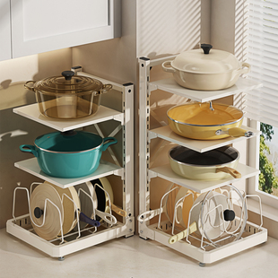厨房锅具收纳架多功能置物架分层家用橱柜台面可调节多层放锅架子