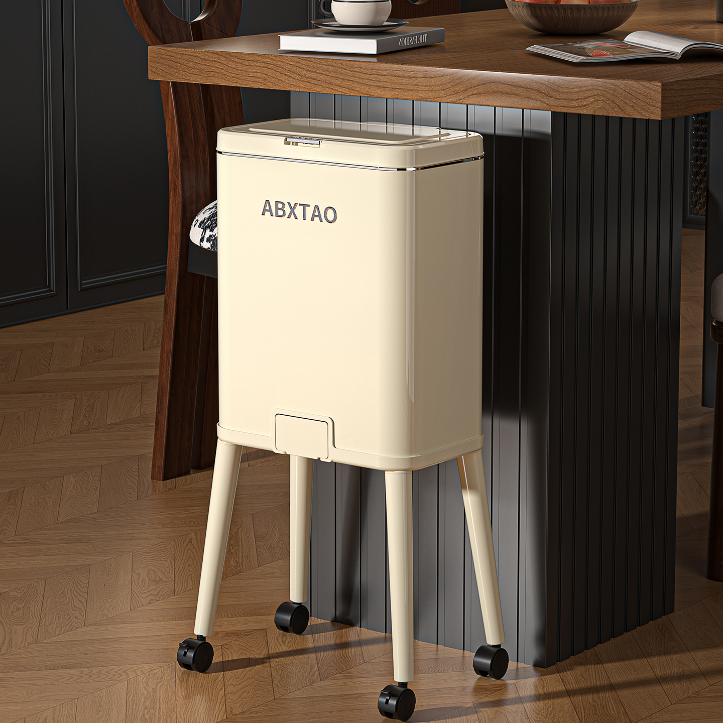 厨房垃圾桶专用家用2025新款厨余大容量移动免弯腰高脚碳钢垃圾筒