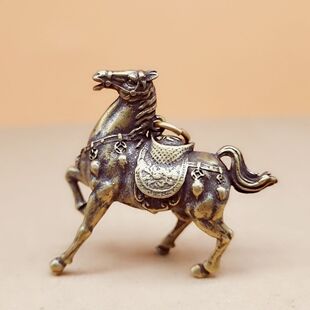 实心黄铜马上发财挂件钥匙扣生肖铜马挂饰搭配吊坠复古手工小摆件