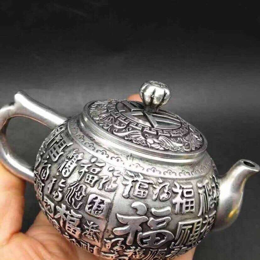 老银藏银百福酒壶茶壶茶具摆件送礼镀银仿古