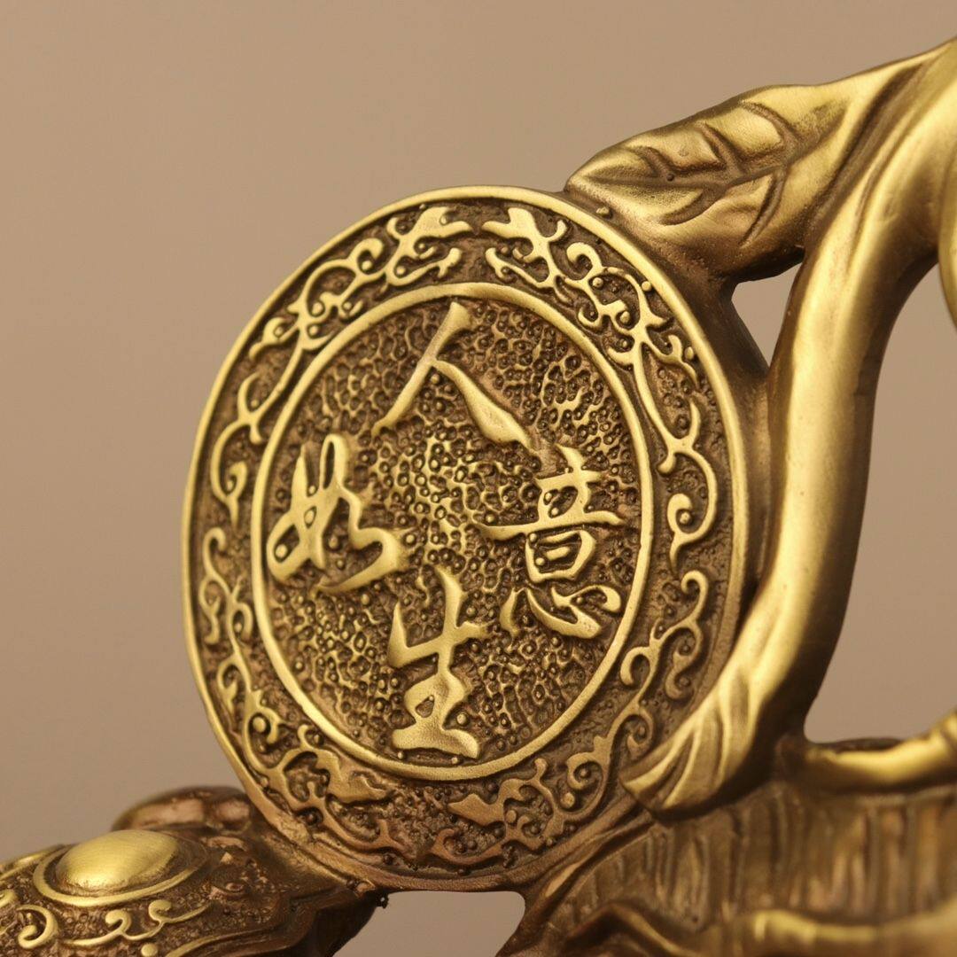 黄铜人生如意摆件家居客厅长寿人参如意工艺品玄关办公室装饰礼品