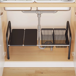 厨房可伸缩下水槽置物架橱柜分层架锅架多功能锅具收纳架整理架子
